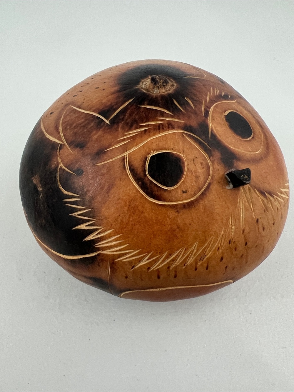 Vintage Peruvian Hand Carved Gourd Owl Figurine Folk Art 3"x4.25"